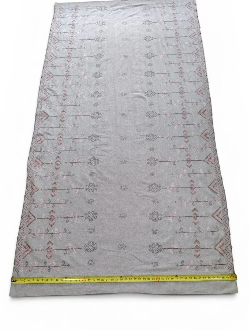 Anthropologie Cotton Linen Embroidered Natani Curtain Single Panel Grey Pink